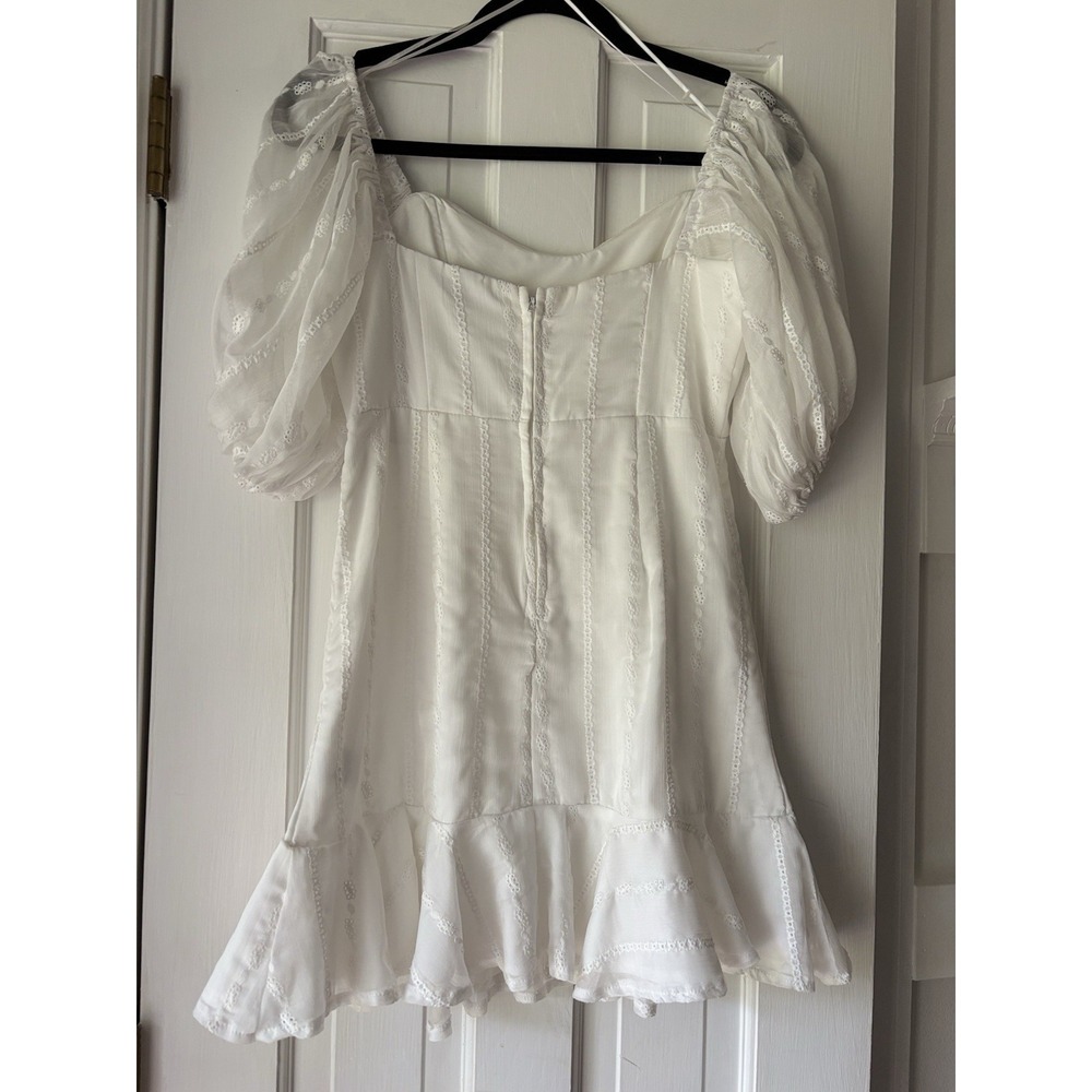 Windsor White Sheer Puff Sleeve Mini Ruffle Dress With Eyelet Detail Size Small - Picture 3 of 12